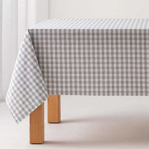 Nappe Anti-Taches Tableau Vichy, Coton, Toucher Tissu, 140x100 Cm, Couleur Gris Clair