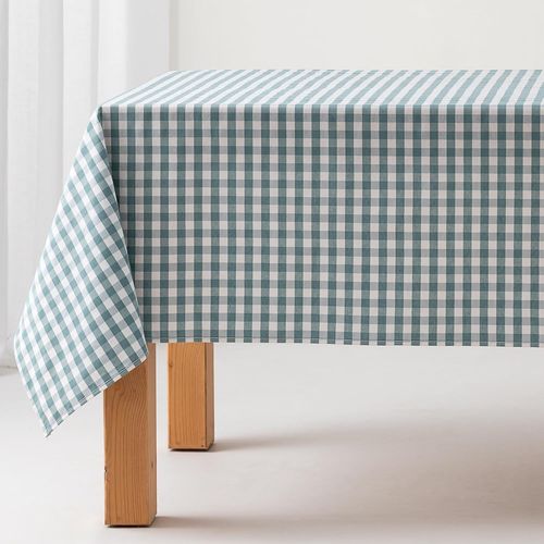 Nappe Anti-Taches Tableau Vichy, Coton, Toucher Tissu, 140x100 Cm, Couleur Eau