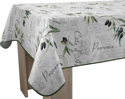 Kalanka-Le Linge De Jules Nappe Anti-Taches Provence - Rectangle 150 X 240 Cm, Vert, Ecru, Gris, Noir