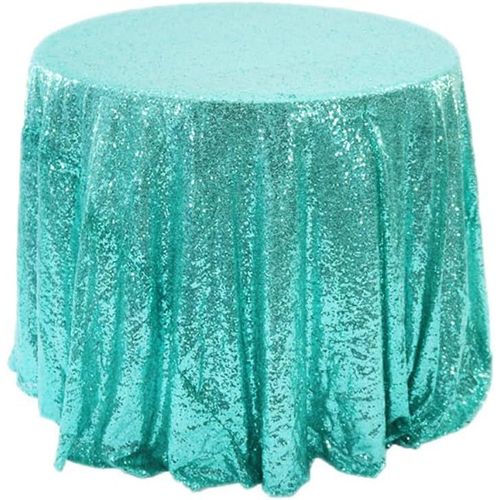 Nappe À Paillettes Ronde À Paillettes - Protection Et Chemin De Table Décoratif - Couleur Unie - Pour Anniversaire, Mariage, Fête, Salle À Manger, Noël - Bleu - 100 Cm