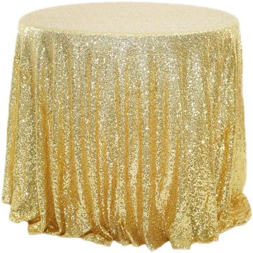 Nappe À Paillettes, Ronde, Pailletée, Protection Et Chemin De Table Décoratif, Couleur Unie, Pour Anniversaire, Mariage, Fête, Salle À Manger, Noël, 120 Cm - Doré