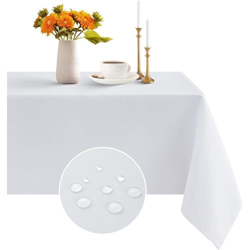 TIANYI-Nappe de Noël Carrée - Lavable et Imperméable - Pour Cuisine, Commode, Console, Balcon, Terrasse, Table d'Enfant et de Jeu - Blanc - 100 x 100 cm