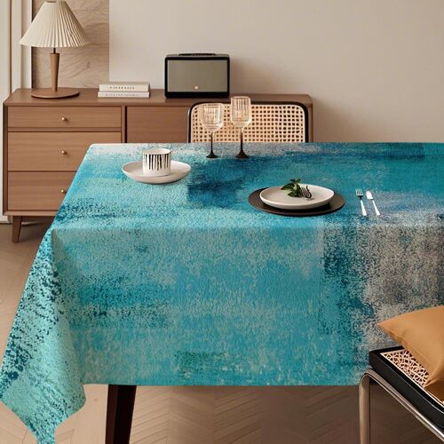 Sjzg-Nappe De Table Turquoise 140 X 200 Cm Art Moderne Peinture Nappes Table Rectangulaire Lavable Décoration Esthétique Décoration De Table Pour Automne Fête Mariages Vacances Anniversaire