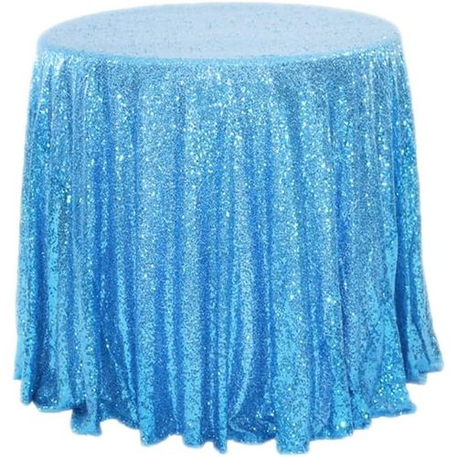 Nappe À Paillettes, Ronde, Pailletée, Protection Et Chemin De Table Décoratif, Couleur Unie, Pour Anniversaire, Mariage, Fête, Salle À Manger, Noël, Bleu Lac, 120 X 120 Cm