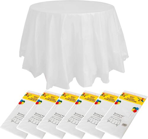 Ulteronixshop-Lot de 6 nappes rondes jetables en PEVA pour mariage, banquet, restaurant, barbecue, mariage en plein air, blanc, 213,4 cm