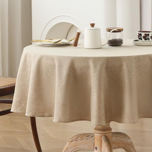 Sjzg-Nappe Ronde Imperméable Pour 2 À 4 Places, Nappe Style Lin Pour Usage Intérieur Et Extérieur, Nappe En Polyester Lavable Sans Plis Pour Un Usage Quotidien (Ronde 120cm)