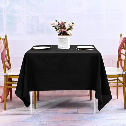 Lot De 1 Nappe Noire En Polyester Pour Petite Table Carrée - 132 X 132 Cm - Infroissable Et Lavable - Pour Décoration De Mariage, Anniversaire, Fête, Banquet