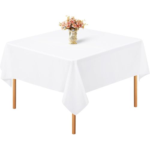 Lot De 1 Nappe Blanche En Polyester Pour Petite Table Carrée - 132 X 132 Cm - Infroissable Et Lavable - Pour Décoration De Mariage, Anniversaire, Fête, Banquet
