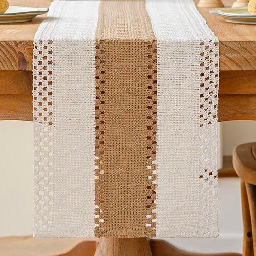 Sjzg-Chemin De Table Beige Et Marron Boho Table Decor Macramé Crochet Dentelle Moderne Centre Nappe Décoration Étroit Vintage Ferme Court Mariage Fête Table Décoration Extérieur 30x140 Cm