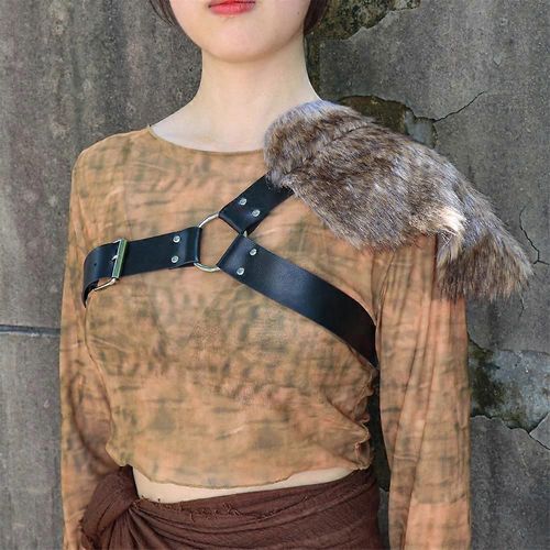 Médiéval Renaiss Gladiateur Cuir Épaule Armure Grec Barbare Espauliers Viking Chevalier Cosplay Costume Fourrure Spallière Accessoire