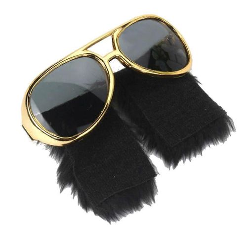 Nouveauté Lunettes De Soleil Dorées Drôle Lunettes De Barbe Des Années 70 Disco Costume Presley Accessoires Drôle Déguisement Lunettes Avec Favoris De Fête