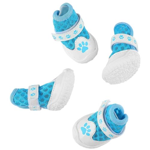4pcs Chien Chaussons Été À La Mode Respirant Maille Légère Résistance Au Glissement Chien Patte Protecteur Pour Marche En Plein Air Bleu