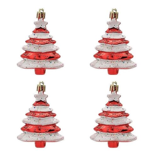 8x6cm 4 Pack Boule de Noël Forme Spéciale Arbre de Noël Décoration Accessoires Cadeau Plastique Peint Arbre de Noël Édition Rouge