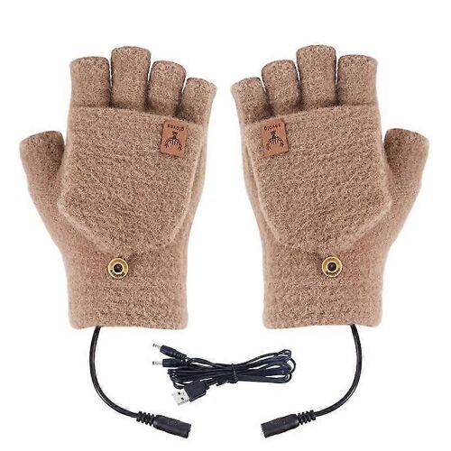 Hiver Demi-Doigt Double Face Usb Gants Chauffants Sans Doigts Ski Pêche Gant Chauffant Gants Chauffants Électriques