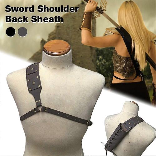 Nouveau Médiéval Rétro Épée Épaule Dos Fourreau Grenouille Support Pour Hommes Adultes Guerrier Costume Rapière Cuir Boucle Étui Fourreau