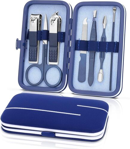 Kit De Manucure Professionnel 7 En 1 En Acier Inoxydable Pour Ongles Incarnés, Kit De Pédicure Et Coupe-Ongles D'orteils, Ciseaux À Ongles Épais, Articles De Toilette Avec Coupe-Cuticules (Bleu) 