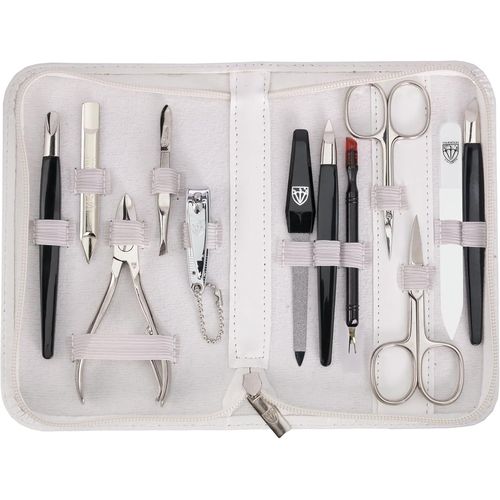 Loc-- Set De 12 Faux Ongles « Palermo »|Étui De Voyage De Qualité Supérieure Pour Manucure Et Pédicure : Couleur : Cuir Synthétique Blanc|Contenu : 12 Instruments Dont C Aux À Ongles, 