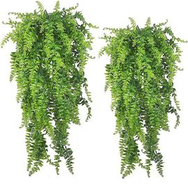 2pcs plantes suspendues artificielles,plantes vertes artificielles en plastique compatibles avec l'intérieur / l'extérieur