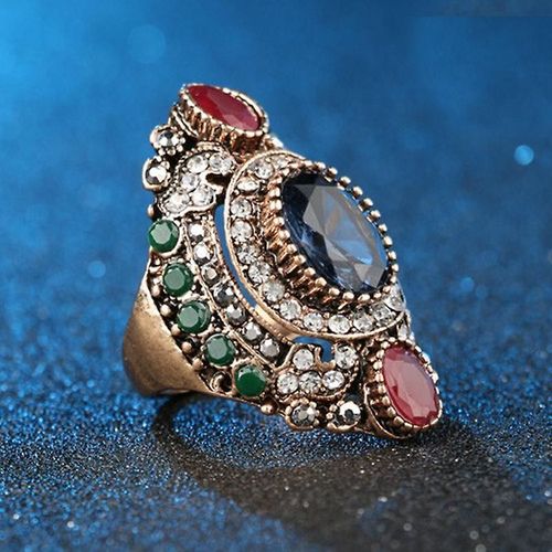 Bague Femme - 42mm Grande Taille Plaqué Or Antique Style Turc Multicolore Pierre Précieuse Bague Femme Bijou