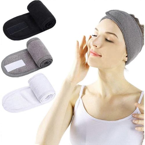 Bandeau De Spa - 3 Pièces Visage Femmes Maquillage Bandeau Serviette Chiffon Avec Autocollant Magique Réglable Pour Le Lavage Du Maquillage Du Visage