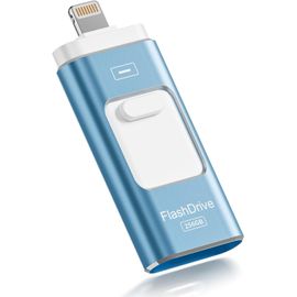 Cle USB iPhone, Clé USB C 256 Go Apple MFI Certifié, 3 en 1 Cle USB pour iPhone/iPad/Type C/Android/PC, Stockage Externe Haute Vitesse Clef USB Transfert Photos, Vidéos, Films(Bleu Clair)