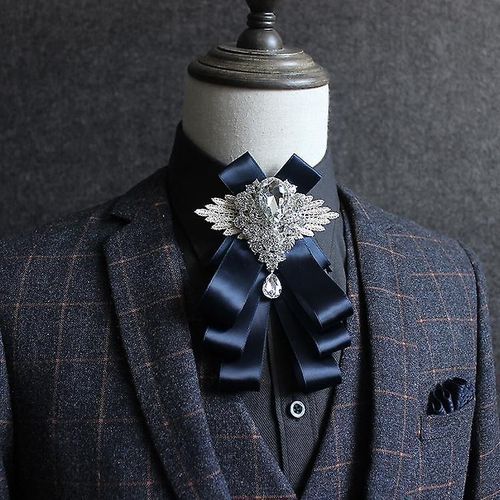 Cravate De Style Britannique Pour Hommes Incrustés De Diamants De Haute Qualité Version Coréenne Mc Boîte De Nuit Marié Meilleur Ma