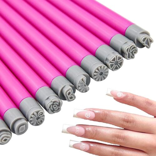 Kal-Ensemble De Tampons Pour Nail Art, 10 Pièces, Portable, Séchage Rapide, Avec Pointe Fine, Tampons En Forme De Fleur, Outils De Pointillage Avec Designs Variés