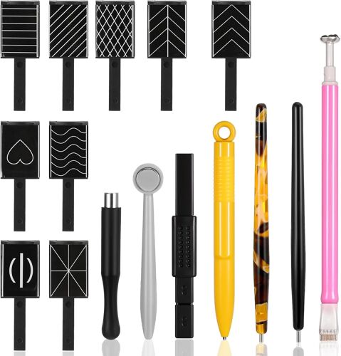 Kal-Lot De 16 Stylos Magnétiques Pour Nail Art -Diy 3d Cat Eye -Pour Ongles -Effet Magique -Outil Magnétique Pour Ongles En Poudre Ou Vernis À Ongles