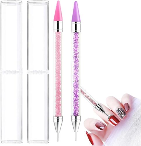 Kal-Stylo À Double Embout, 2 Pièces, Applicateur De Strass Avec Embout En Cire Et Pointe En Acier Inoxydable, Outil De Décoration Pour Ongles Et Manucure, Nail Art Diy Et Peinture Diamant