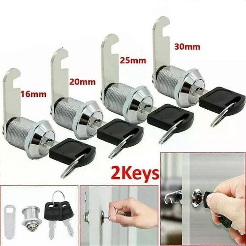 16/20/25/30mm Cam Lock Porte Baril Tiroir Armoire Boîte à courrier Casier Armoire + 2 clés Armoire Bureau Bureau Boîte aux lettres Cam Locks