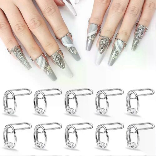 10x Anneaux D'ongles Halal Nail Rings Set Non Ternir Amovible Fille Taille Réglable Pour La Presse Sur Les Ongles Porter Quotidiennement Pas De Colle
