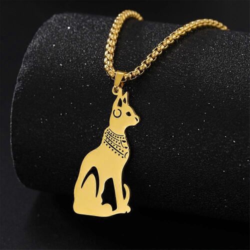 Chat Égyptien Déesse Bastet Collier En Acier Inoxydable Égypte Ancienne Vintage Animaux Colliers Pour L'homme Amulette Bijoux Cadeaux