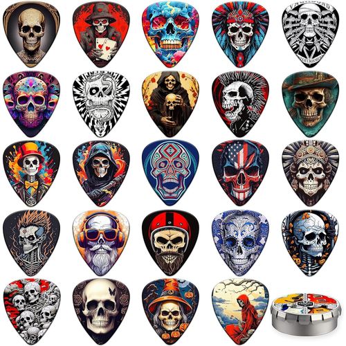 Chenquansarl-Lot De 24 Médiators En Forme De Tête De Mort 0,46, 0,71, 0,96, 1,2 Mm, Épais, Médiators Pour Guitares Acoustiques, Basses, Guitares Électriques (Mix-6)