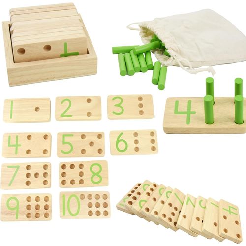 ChenQuanSarl-Jouet Montessori 3 Ans, Jouets En Bois Jouet Educatif Montessori, Jeux Apprendre A Compter Avec Sac De Rangement, Jouets D'Activité Et De Développement Pour Enfant 3 4 5 6 Ans Garcon Fil