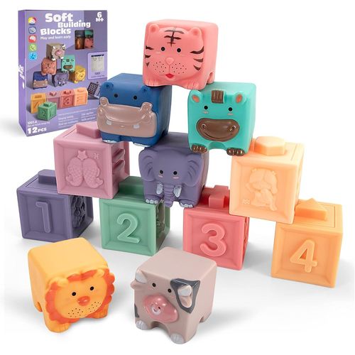 ChenQuanSarl-Cube Sensoriels Souples A Empiler, Jouet Montessori Educatif Bébé 6 Mois, Jeux Eveil Blocs D'Activité, Souple Jouet De Bain Et Dentition Pour Premier Age - Cadeau Pour Enfant 6 9 12 Mois