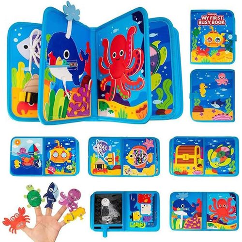 ChenQuanSarl-Thème Océan Busy Board Livre Montessori Interactif 1 An, Quiet Book Sensoriel Éducatif, Jeux Montessori 1 2 3 4 5 6 Ans, Panneau De Feutre D'Activité, Mallette Montessori Enfants