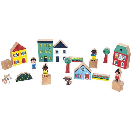 ChenQuanSarl-Set De 36 Cubes En Bois Massif - Thème Ville - Idéal Complément Tapis De Voiture - Jouet De Construction - Développe L'Imagination - Jouet En Bois Fsctm - Dès 2 Ans - J05917