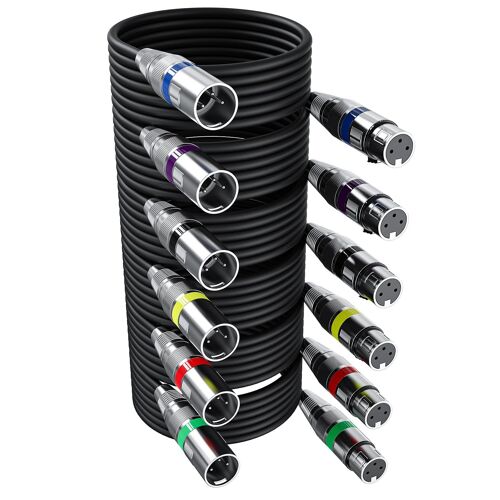 6 Pack Câble XLR DMX 5M,3 Broches Mâle Femelle,Connecteur Audio 3 Pins Pour Microphone et Contrôleur