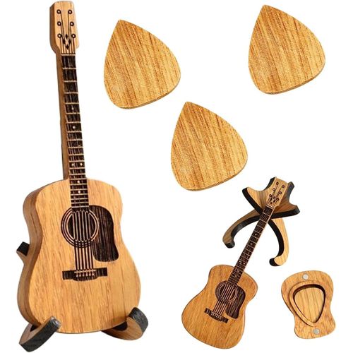 Chenquansarl-Boîte À Médiators En Bois Pour Guitare Acoustique - Boîte À Médiator En Bois - Mediator Personnalisé - Support Pour Médiators Avec 3 Médiators ¿ Pour Basse Électrique