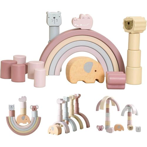 ERYI-Jeux Montessori En Bois Bebe 1 An, Jouet À Empiler Arc-En-Ciel Pastel, Bloc Motricité Fine Bébé, Jeu De Construction Enfant, Jeux Empilable Bebe, Cadeau Fille Garcon 1 2 3 Ans, 21Pcs