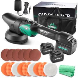 ChenQuanSarl-S2 Polisseuse Sans Fil,Indicateur De Vitesse Lcd,8Mm Orbitale/Excentrique Polisseuse Voiture,Machine À Polir,Kit Polis Avec 2 5A Batteries 125Mm Disqueuse,2000-4500Rpm,Outillage Polissoi