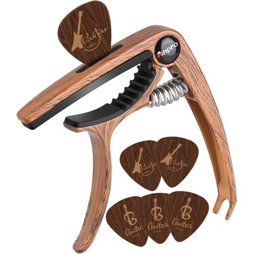 Kalanka-Capodastre Guitare,Capo De Guitare En Grain De Bois Avec 6 Mediators Unique, Pour Guitare Acoustique Et Électrique, Ukulélé, Mandoline Et Banjo