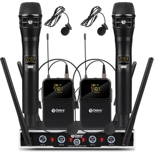 Micro Sans Fil Debra Du4004 Audio Pro - Système Uhf, 4X16 Canaux, 2 Micros Lavalier + 2 Main, Parfait Pour Églises, Réunions, Fêtes