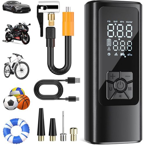TQCP-Compresseur à Air Portatif, Gonfleur Pneus Voiture sans Fil, 150 PSI (10,3 Bar), Gonfleur Electrique, Pompe a Velo, Inflation Rapide, Arrêt Automatique, LED, pour Voiture, Moto, Vélo, Ballon