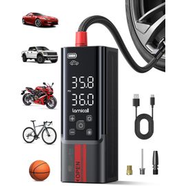 Gonfleur Pneu Voiture, 150 Psi Compresseur À Air Portatif ¿ [7500 Mah Batterie & 12v Dc] Avec Écran Lcd & Lumière Led, Bloc D'alimentation, Gonfleur Avec 3 Buses Pour Voiture/Vélo/Moto/Ballon