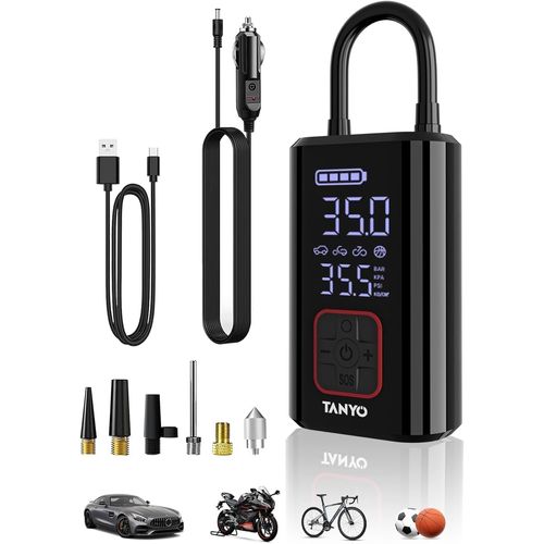 Compresseur à Air Portatif,Gonfleur Électrique Pneus Voiture Électrique 150 PSI,Mini Compresseur Voiture Accessoires 12V avec Numérique LED, Pompe a Velo Electrique pour Motos, Voiture, Vélos