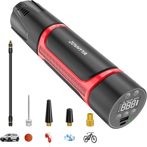 Compresseur à Air Portatif 150PSI sans Fils Mini Compresseur 4500 mAh avec Affichage Numérique Lumière LED et Port C USB pour Pneus de Moto Voiture Velo Anneau de Natation à Billes
