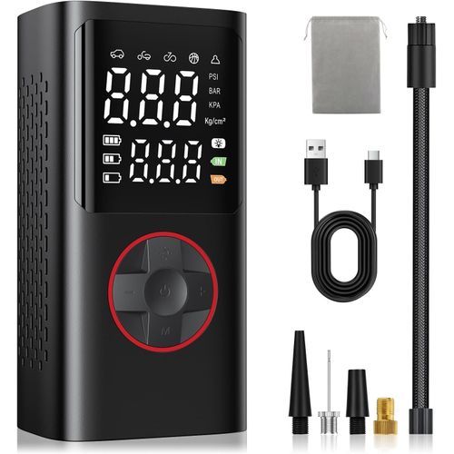 Compresseur à Air Portatif, 150 PSI Gonfleur Pneus Voiture sans Fil avec Toutes Les Valves, Lumière LED, 5 Modes et Arrêt AUT, Gonfleur Electrique pour Voiture, Moto, Vélo, Balle