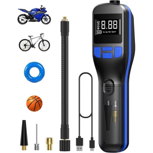 Mini Pompe à Air Électrique, Compresseur à Air Portatif Gonfleur Pneus sans Fil 150PSI avec écran LCD Numérique, Pompe a Velo Electrique pour Moto Trotinette, Voiture