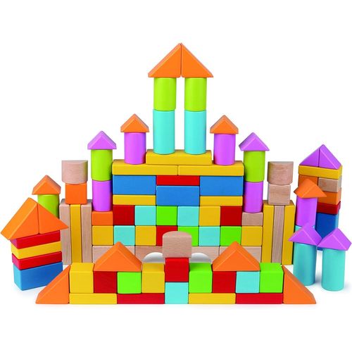 ERYI-Jouet En Bois Construction Enfant 12 Mois Et Plus - Blocs De Construction Multicolore - Jouet Éveil Fille Et Garçon - Baril Formes Géométriques À Bouts Ronds & Peinture Non Toxique - Dès 1 An